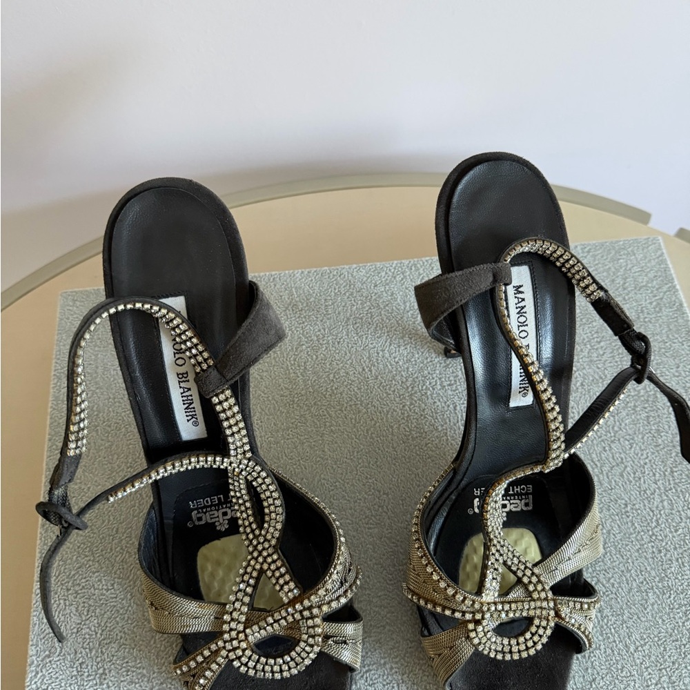 Manolo Blahnik Black Crystal Evening Sandals Neiman Marcus 100th anniversary